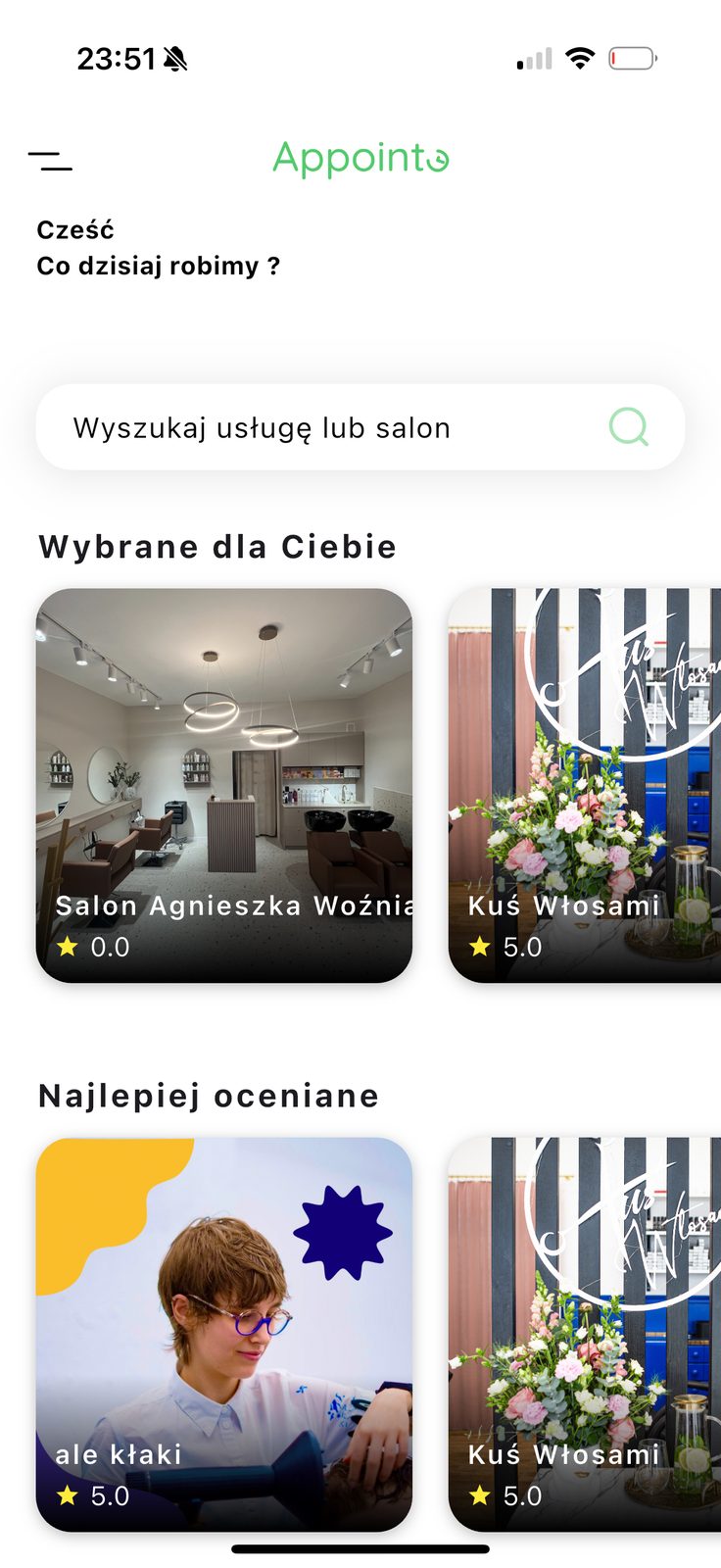 Appointo na telefonie — widok dla klienta